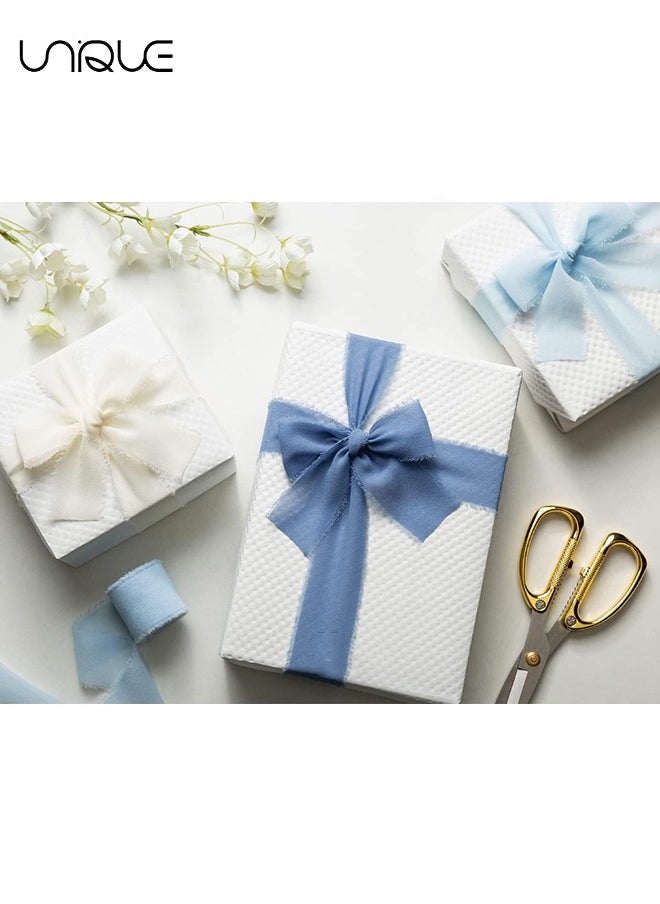 Unique Handmade Tassel Chiffon Ribbon - 3 Rolls of 4cm x 5m Blue Series Ribbon Set for Wedding Invitations/Bridal Bouquets/Gift Wrapping/DIY Crafts  - Image 4