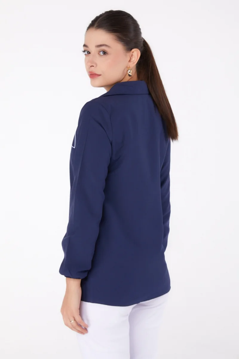 Tofisa Plain Shirt Collar Women's Navy Blue Printed Shirt - 13344