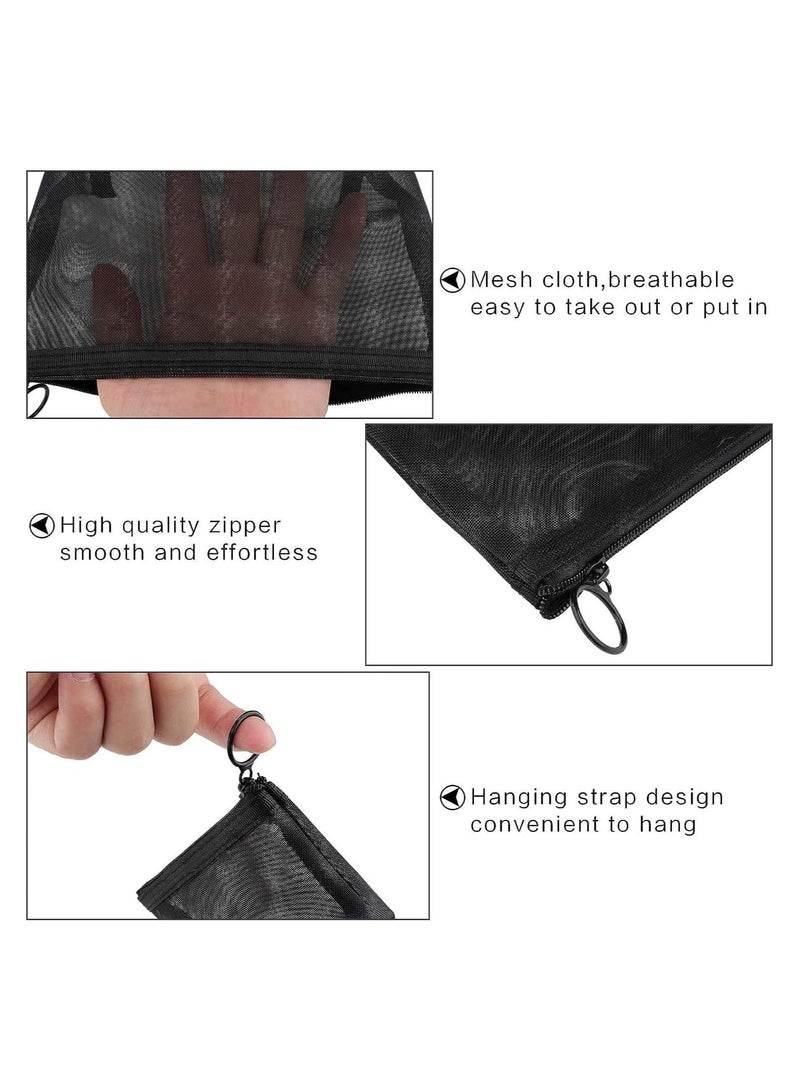 3 Pieces Mesh Cosmetic Bag Mesh Makeup Bags Mesh Zipper Pouch for Offices Travel Accessories, 3 Sizes (Black)
