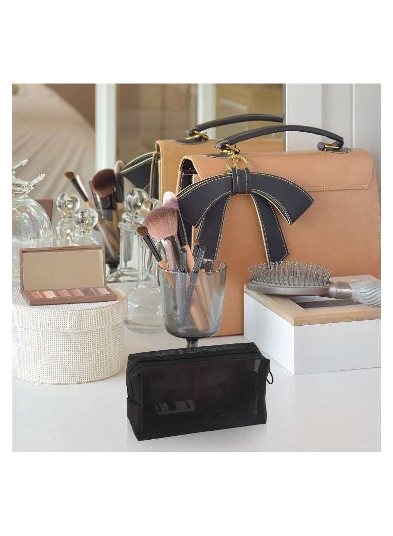 3 Pieces Mesh Cosmetic Bag Mesh Makeup Bags Mesh Zipper Pouch for Offices Travel Accessories, 3 Sizes (Black)