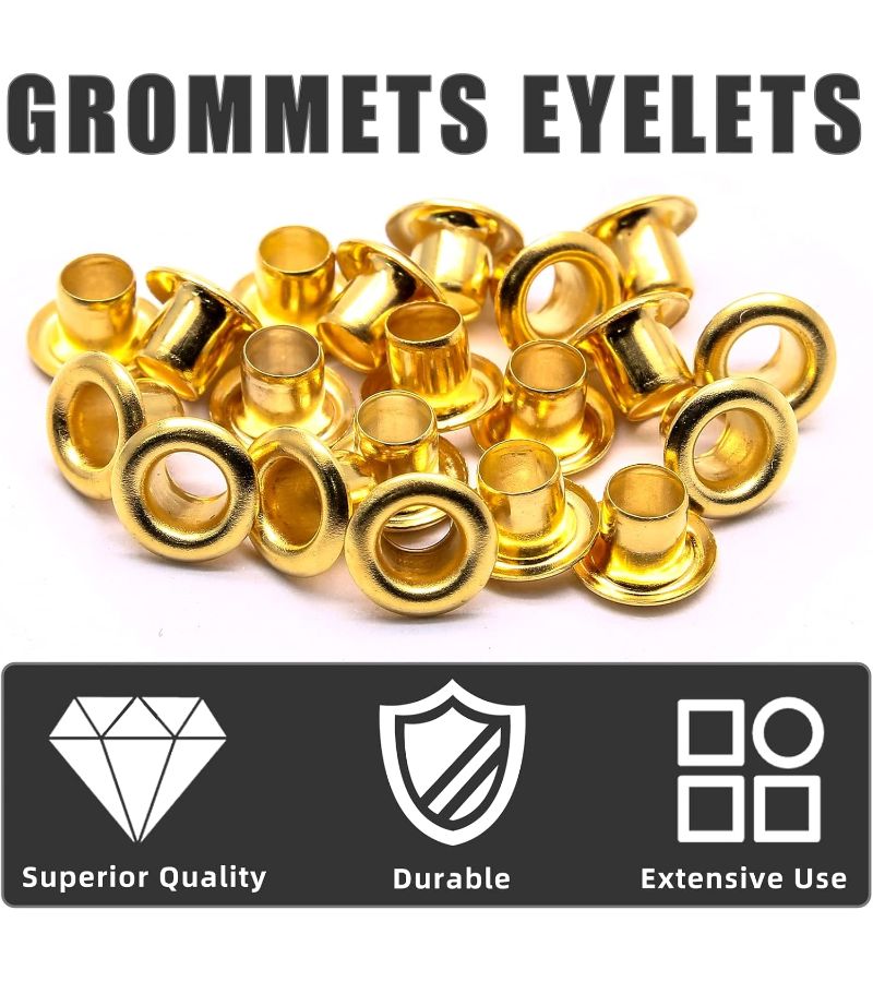 200 Pcs Metal Eyelet Kit 6mm Inner Diameter Golden for Canvas Clothing Leather DIY Crafts - Image 4