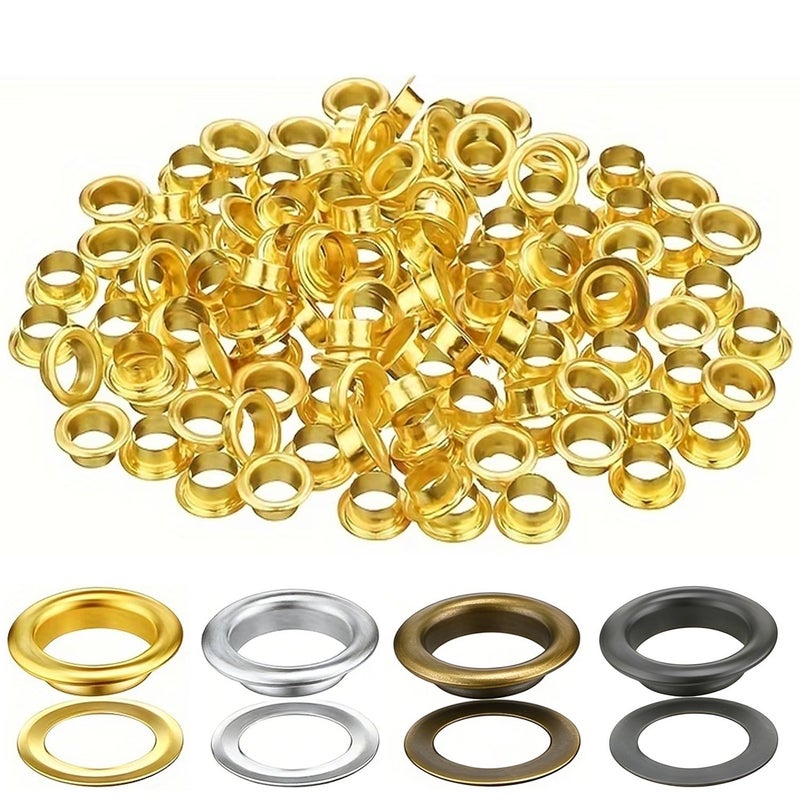 200 Pcs Metal Eyelet Kit 6mm Inner Diameter Golden for Canvas Clothing Leather DIY Crafts - Image 1