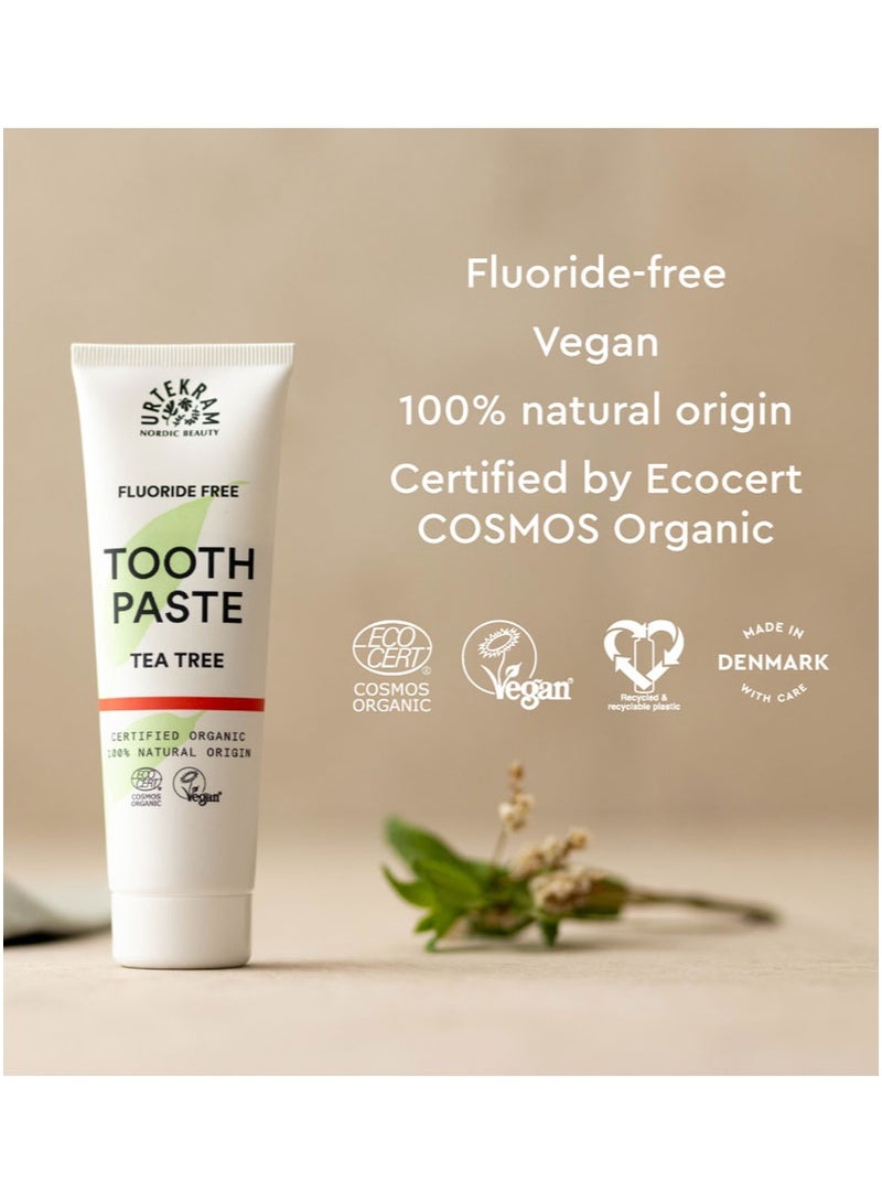 Urtekram Organic Tea Tree Toothpaste, 75ml - Fluoride-Free, 100% Organic - Vegan, Natural Ingredients, Gentle Oral Care - Image 3
