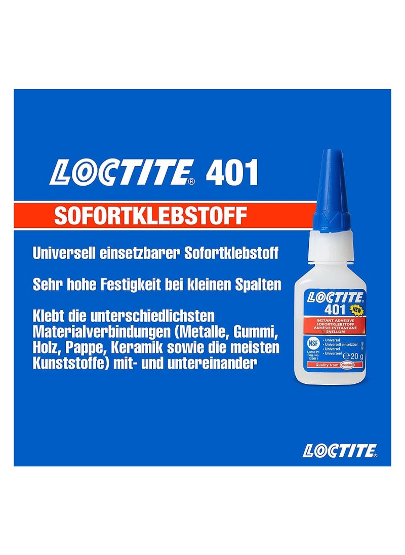 Loctite - LOCTITE 401, Universal Liquid Adhesive, High Strength Adhesive for Quick Repairs, Fast Curing Cyanoacrylate Glue Instant Adhesive for Many Materials, 20g - Image 1