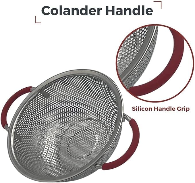 Kresal Multipurpose Stainless Steel Colander Strainer Drainer with Handle for Rice Fruits Vegetable Noodles Pasta Beans Grains Washing Filter Basket for Kitchen Rice Bowl - Image 2