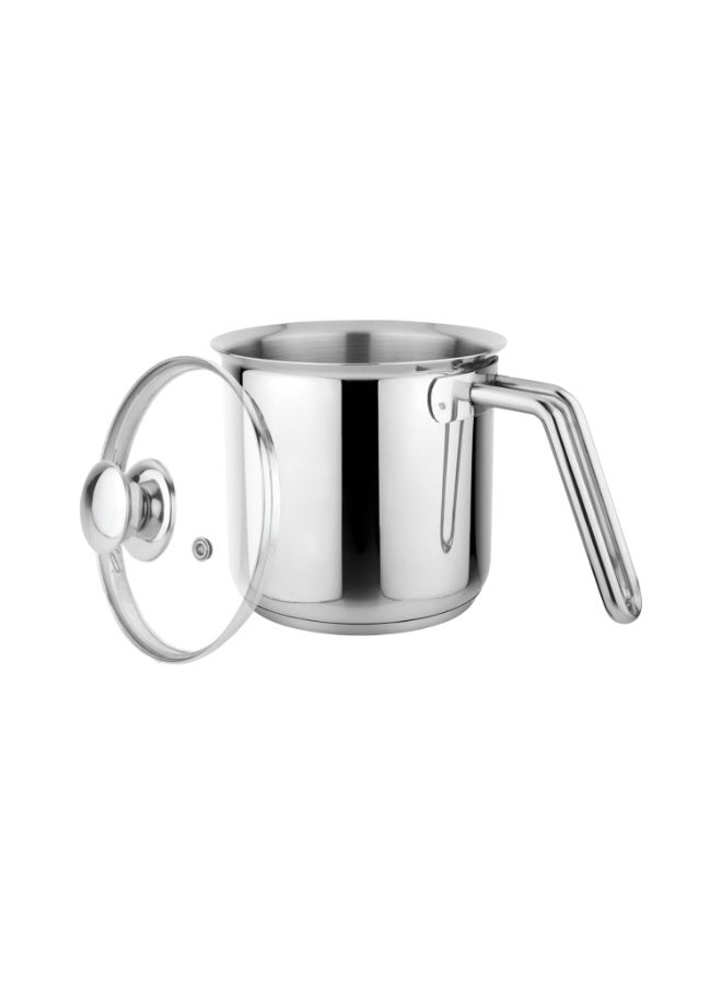 Prabha Stainless Steel Milk Pot with Handle 17cm 2.5 Litre | Milk Boiler Glass Lid Steam Vent | Kitchen Tea Container Water Boiling | Coffee/Milk Warmer, Even & Faster Heating | Induction & Gas Stove - Image 1