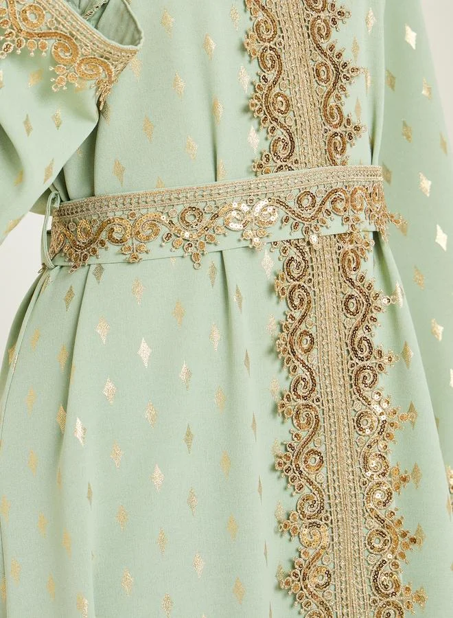 Amirah  Women Green Embroidered A-Line Kaftan for Women | Best Price UAE