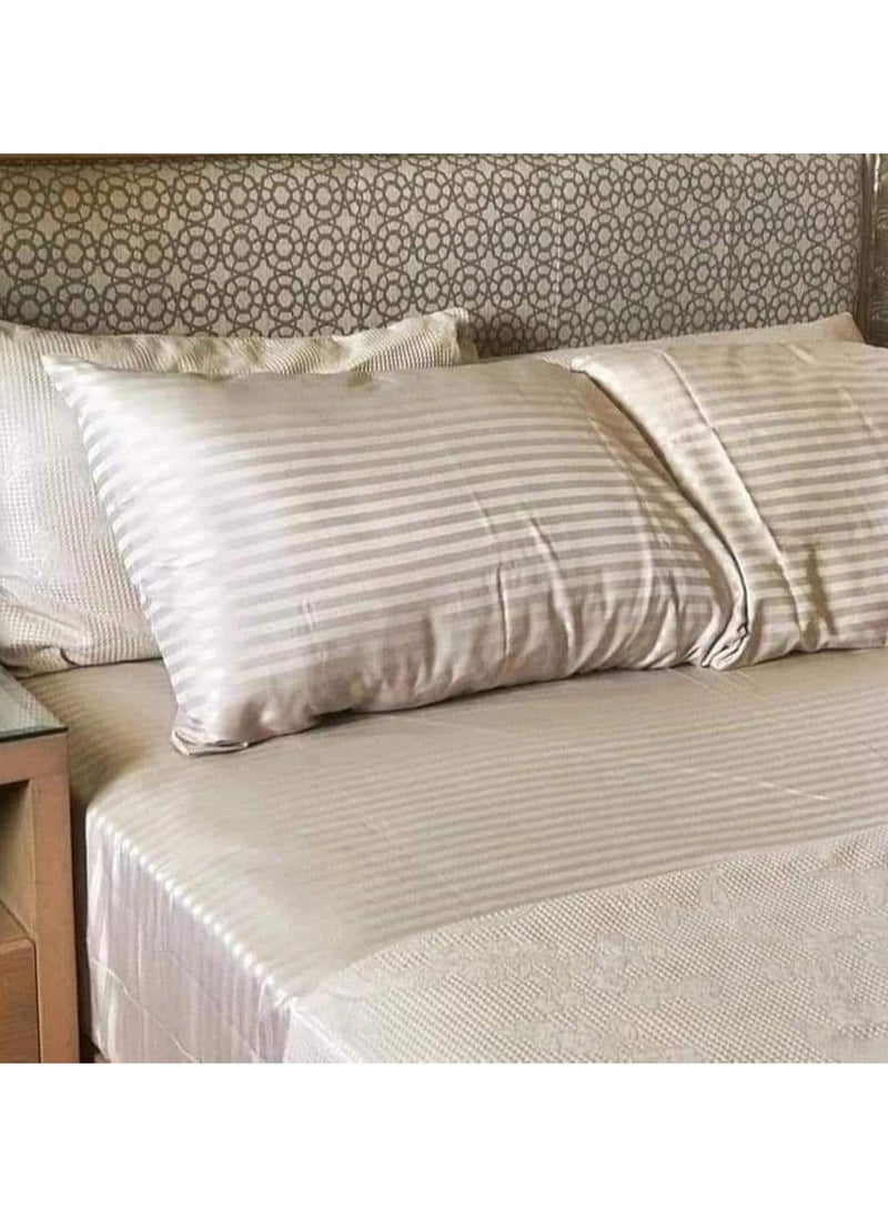 QBED - Elastic Stripe Cotton Sateen High Quality Sheet (QBED) (180 * 200 * 30 CM, Beige) - Image 1