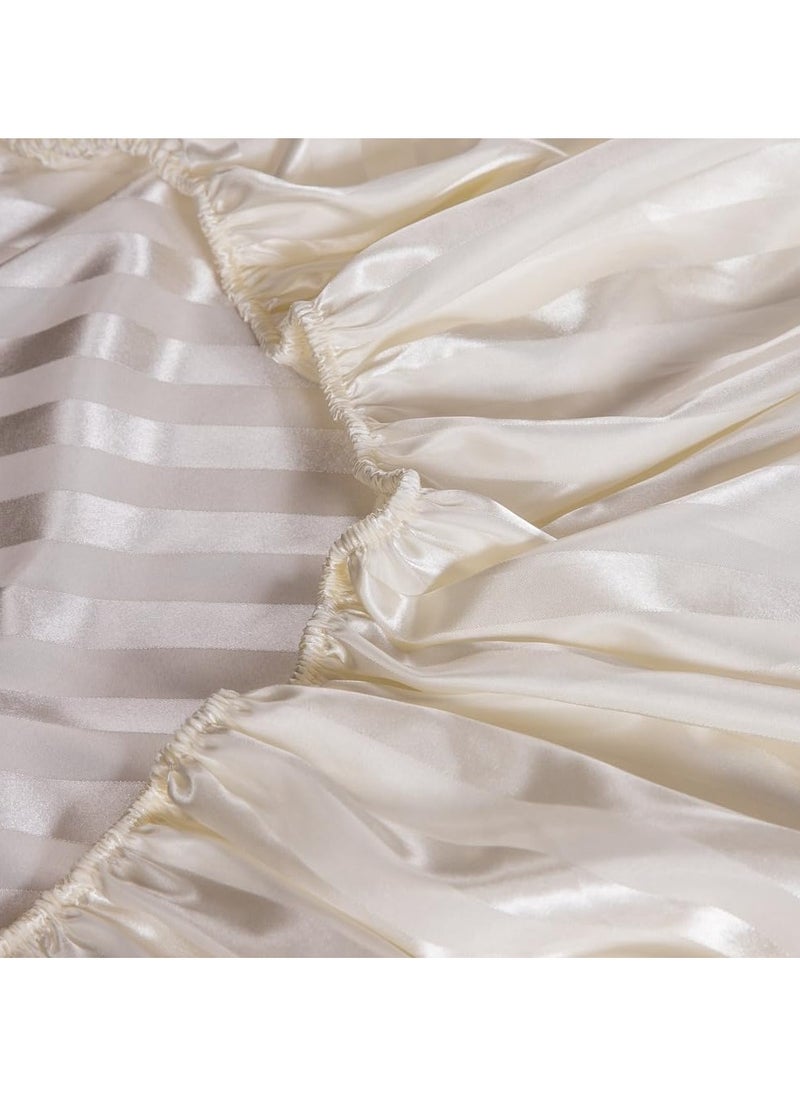 QBED - Elastic Stripe Cotton Sateen High Quality Sheet (QBED) (180 * 200 * 30 CM, Beige) - Image 1