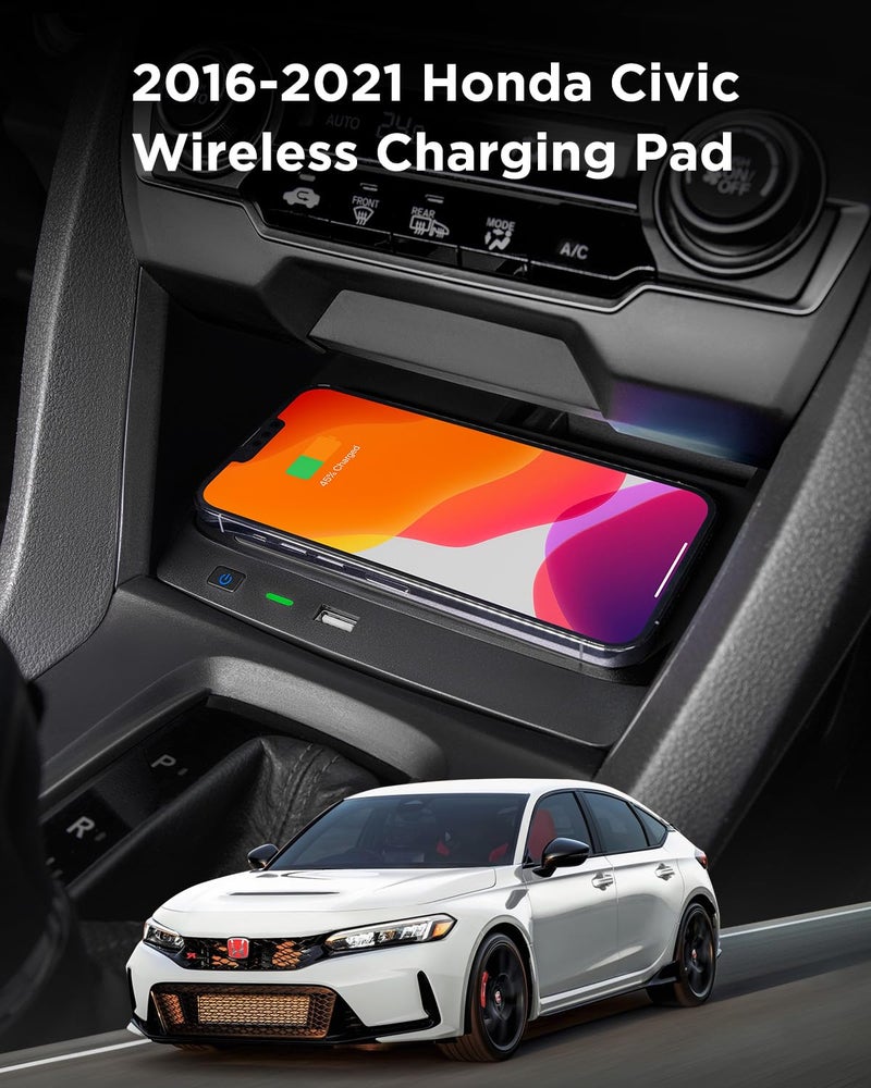 CarQiWireless Wireless Charger for Honda Civic 2016-2021 with USB Port, Wireless Charging Pad for Honda Civic Hatchback Si Coupe Type R Accessories 2021 2020 2019 2018 2017 2016 - Image 2