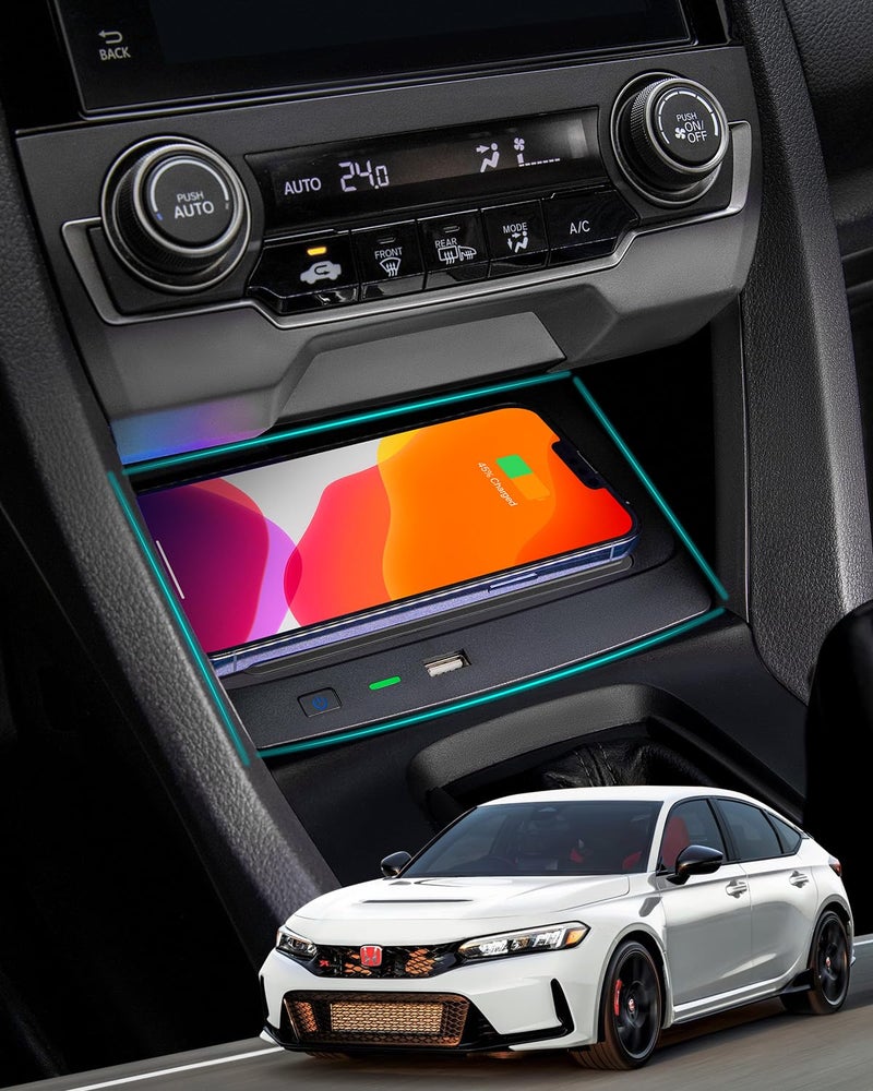 CarQiWireless Wireless Charger for Honda Civic 2016-2021 with USB Port, Wireless Charging Pad for Honda Civic Hatchback Si Coupe Type R Accessories 2021 2020 2019 2018 2017 2016 - Image 1