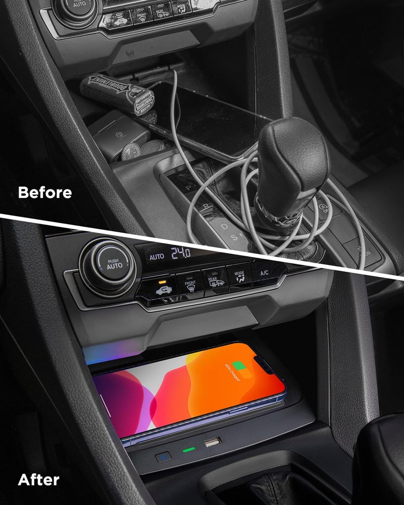 CarQiWireless Wireless Charger for Honda Civic 2016-2021 with USB Port, Wireless Charging Pad for Honda Civic Hatchback Si Coupe Type R Accessories 2021 2020 2019 2018 2017 2016 - Image 4