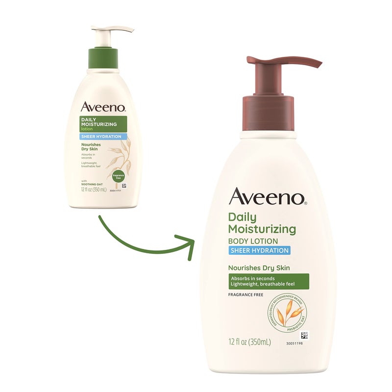 Aveeno لوشن أفينو شير هيدرايشن المرطب اليومي خالي من العطور مع الشوفان المغذي البروبيوتيك، مرطب للجسم سريع الامتصاص للبشرة الجافة مع شعور خفيف وقابل للتنفس، 12 أونصة سائلة (عبوة من 2)  - Image 2