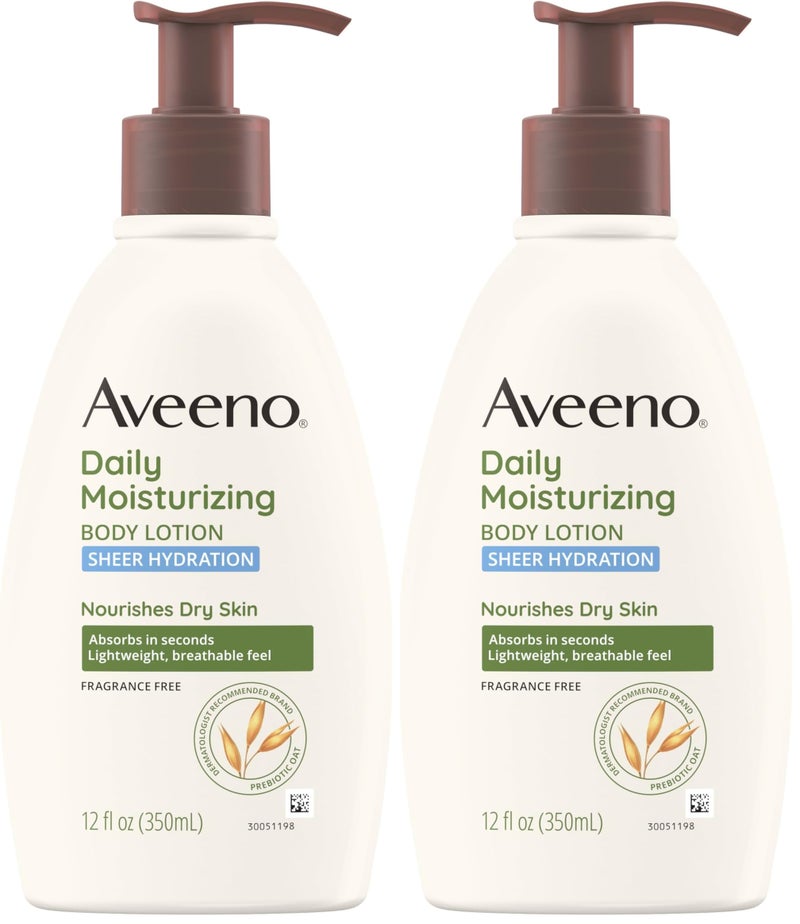 Aveeno لوشن أفينو شير هيدرايشن المرطب اليومي خالي من العطور مع الشوفان المغذي البروبيوتيك، مرطب للجسم سريع الامتصاص للبشرة الجافة مع شعور خفيف وقابل للتنفس، 12 أونصة سائلة (عبوة من 2)  - Image 1