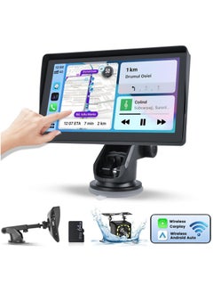 MSMR 7 Inch apple Carplay Wireless Portable Car Touch Screen for Car With 12LED Backup Camera, Wireless Android Auto Car Stereo with Bluetooth airplay AUX Cable & 64G TF Card  - Image 1