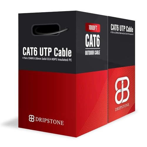 Dripstone CAT6 Direct Burial Ethernet Cable 23AWG Solid CCA UTP, Waterproof HDPE Insulated, Polyethylene (PE) Jacket for Indoor/Outdoor Installations (Black - 1000ft) - Image 1