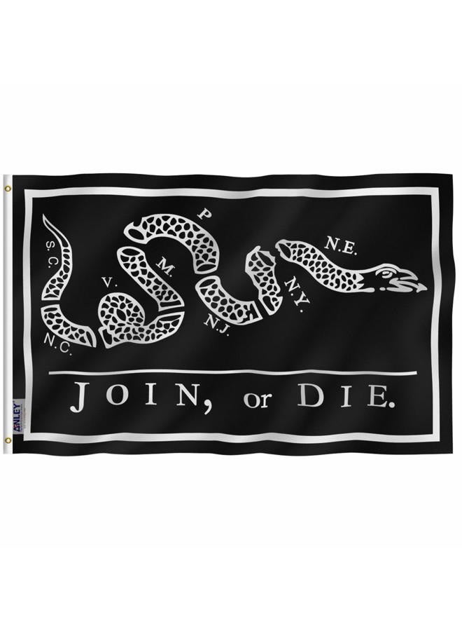 ANLEY Fly Breeze 3x5 Foot Black Join Or Die Flag - Vivid Color and UV Fade Resistant - Canvas Header and Double Stitched - Rattlesnake Flags Polyester with Brass Grommets 3 X 5 Ft - Image 1