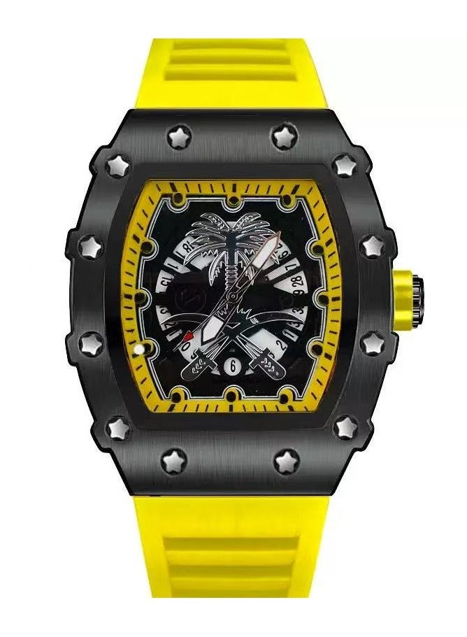 Coconut Tree Luminous Waterproof Men's Watch – Barrel-Shaped, Stylish Trendy Timepiece for Men