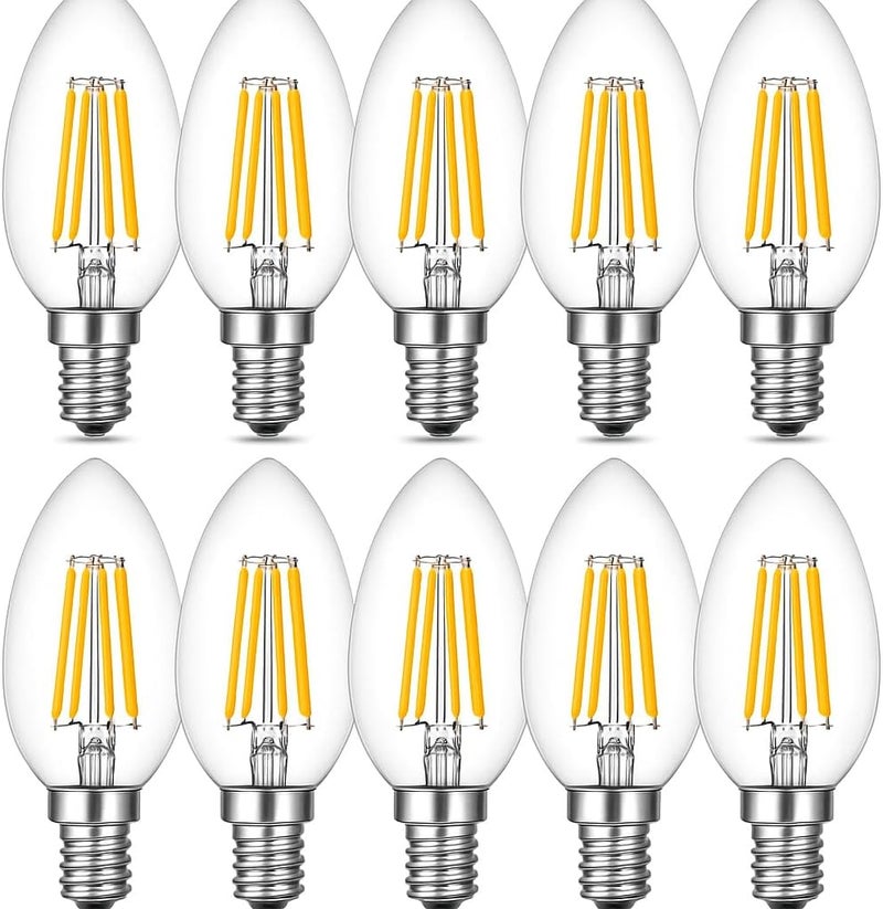 مصابيح شمعة LED، قاعدة E14، 4 واط، 2700 كلفن أبيض دافئ ناعم، 600 لومن، مكافئ 40 واط، غير قابلة للتعتيم، عبوة 10 - Image 1