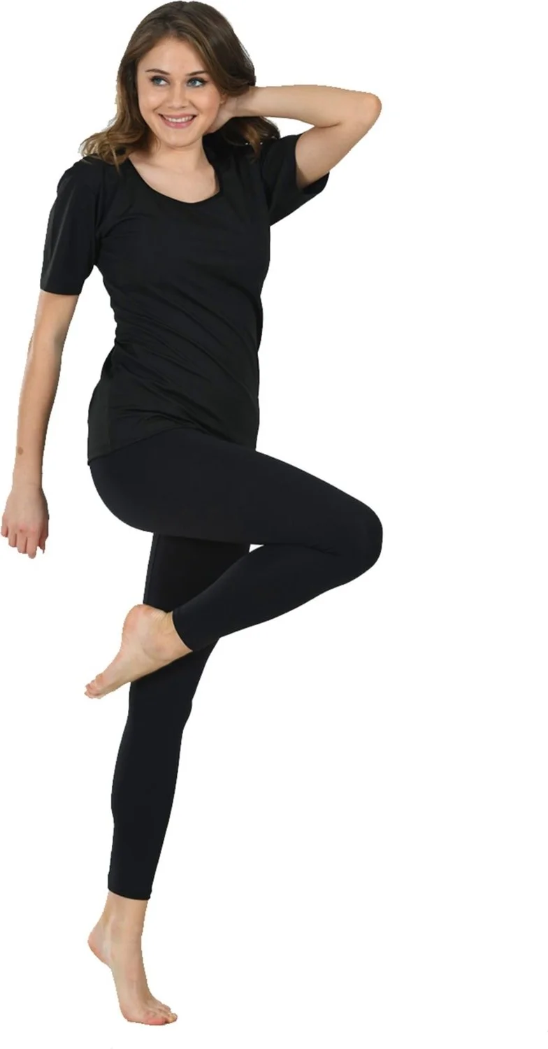Sistina Black Women's Half Sleeve Thermal Sauna Tank Top Tights Set - 746 - Size 3xl 13
