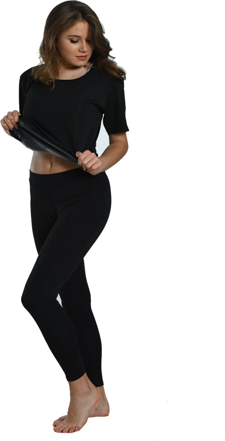 Sistina Black Women's Half Sleeve Thermal Sauna Tank Top Tights Set - 746 - Size 3xl 13