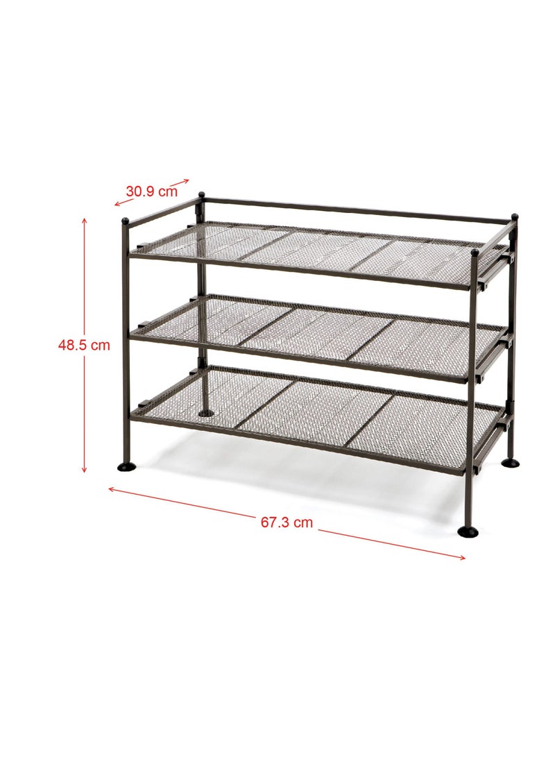 Seville Classics Seville Classics Stackable Woodgrain Resin Slat Shelf Sturdy Metal Frame Shoe Storage Rack Organizer 3-Tier SHE15909  - Image 3