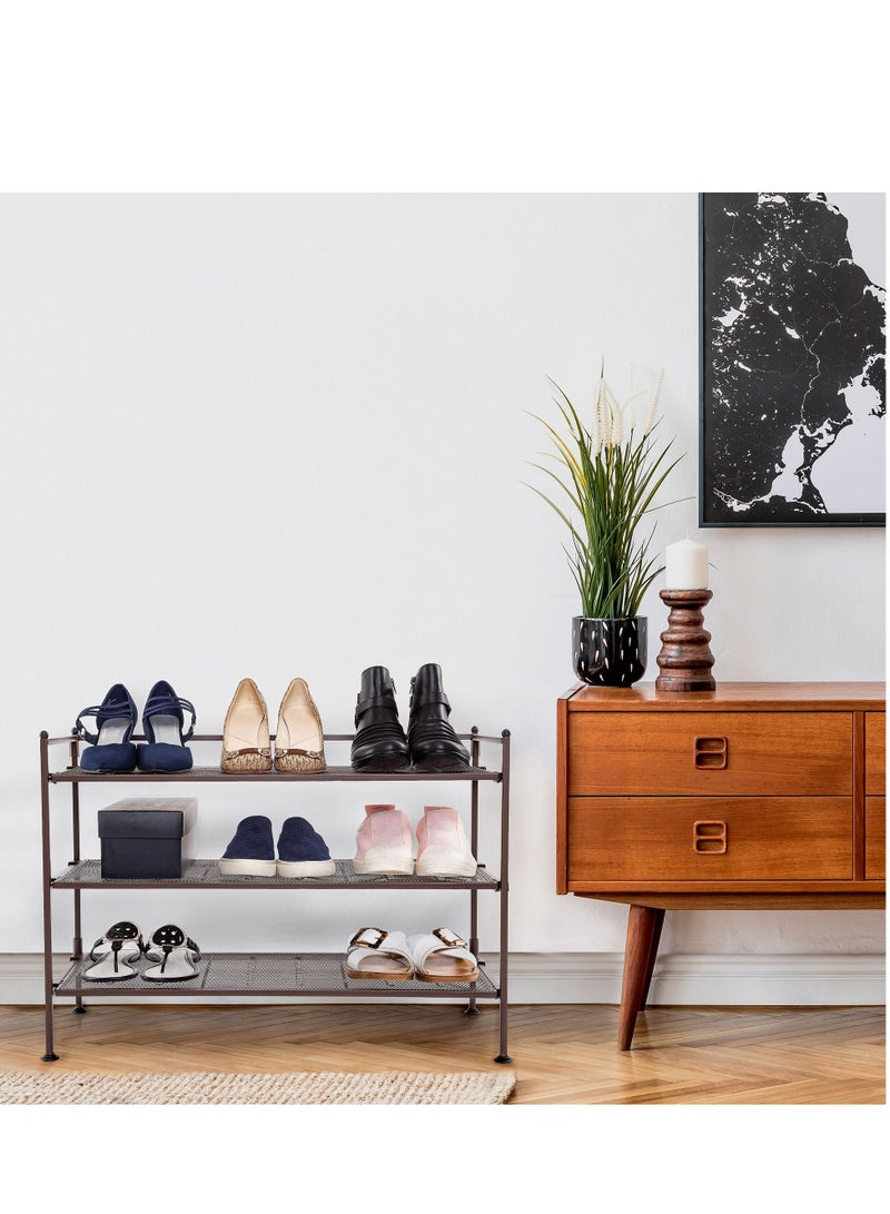Seville Classics Seville Classics Stackable Woodgrain Resin Slat Shelf Sturdy Metal Frame Shoe Storage Rack Organizer 3-Tier SHE15909  - Image 2