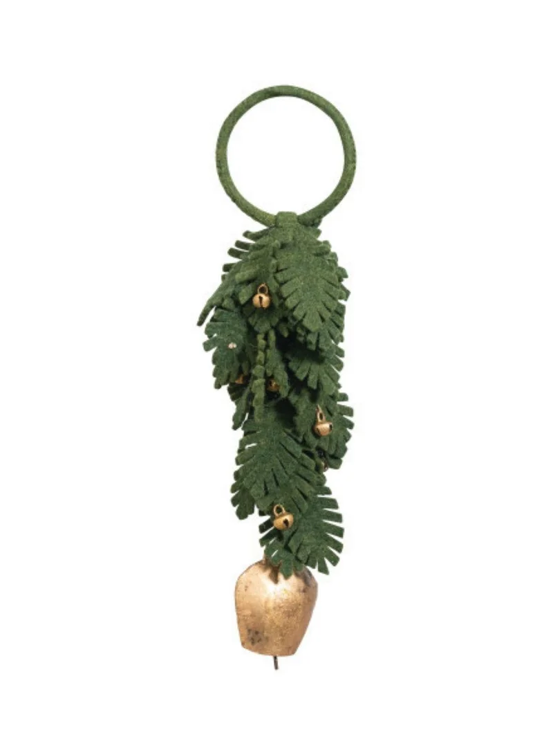 The Saffron Souk Festive Handmade Wool Leaf Bell Door Hanger