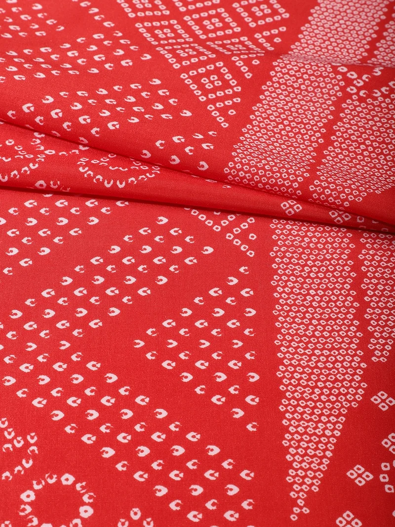 أيه كيه إس Red Bandhani Print Crepe Fabric - One Meter