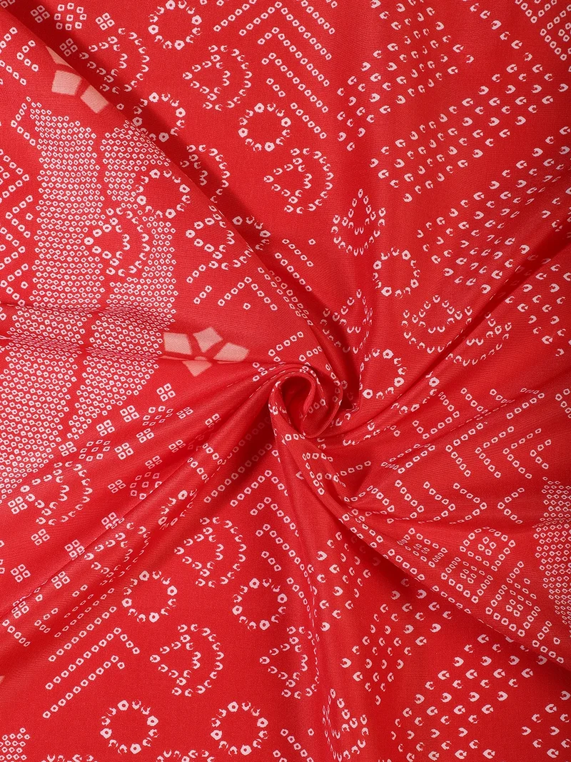 أيه كيه إس Red Bandhani Print Crepe Fabric - One Meter