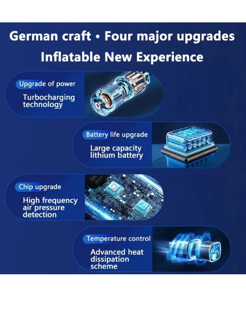 منفاخ إطارات محمول بضاغط هواء 150 رطل/بوصة مربعة، مضخة هواء أوتوماتيكية مع بطارية قابلة لإعادة الشحن وبنك طاقة مع شاشة LCD/LED رقمية، منفاخ إطارات للسيارة/السكوتر الكهربائي/بالبارو - Image 2
