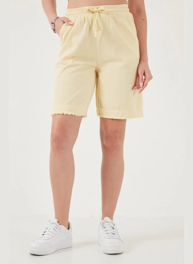 ليلا شورت نسائي قطني بخصر عادي ورباط وجيوب