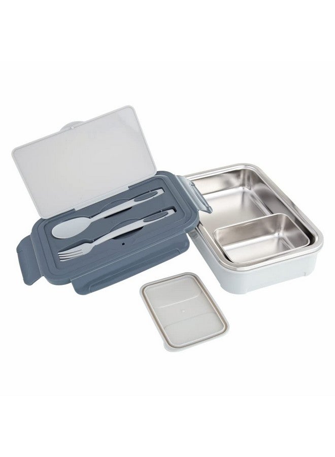 DUBBLIN Buffet Stainless Steel Lunch Box Insulated Airtight Spill Proof with Spoon, Fork & Mini sabzi Container Inside, 850 ml, Grey - Image 4