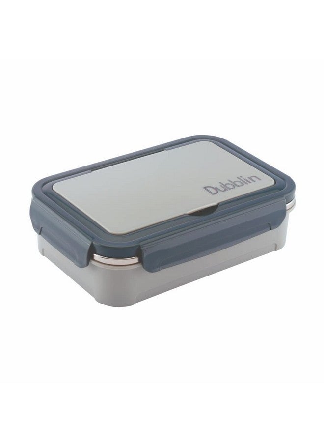 DUBBLIN Buffet Stainless Steel Lunch Box Insulated Airtight Spill Proof with Spoon, Fork & Mini sabzi Container Inside, 850 ml, Grey - Image 1