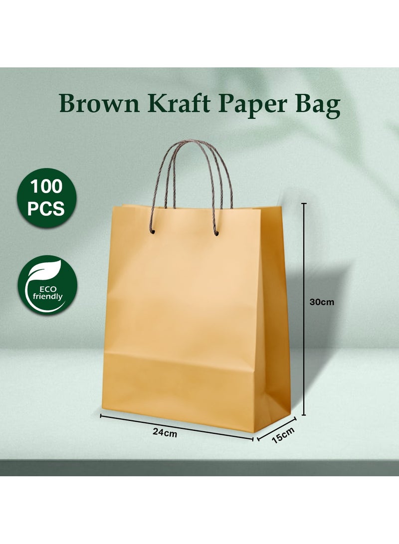 ECOWAY ecoway Kraft Paper Bags - Pack Of 100 Craft Small Paper Grocery Bags With Handles For Shopping, Party, Birthday, Wedding Gift, Retail, Merchandies Ecofreindly Reusable Brown (24 X 15 X 30 CM) - Image 3
