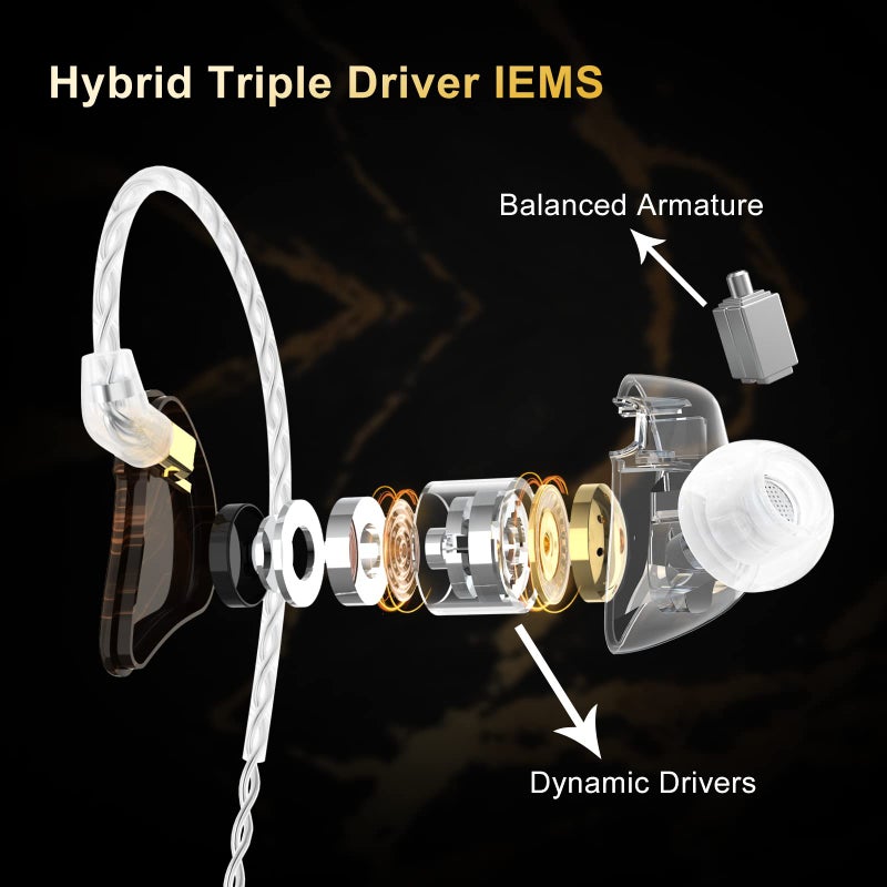 BASN MMCX in Ear Monitor Headphones,Triple Driver IEM in-Ear Earphone for Musician Drummer, Noise-Isolation HiFi Stereo Earbuds with Two Detachable Cables(Golden Obsidian) - Image 2