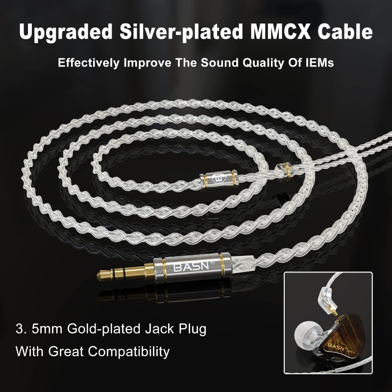BASN MMCX in Ear Monitor Headphones,Triple Driver IEM in-Ear Earphone for Musician Drummer, Noise-Isolation HiFi Stereo Earbuds with Two Detachable Cables(Golden Obsidian) - Image 4