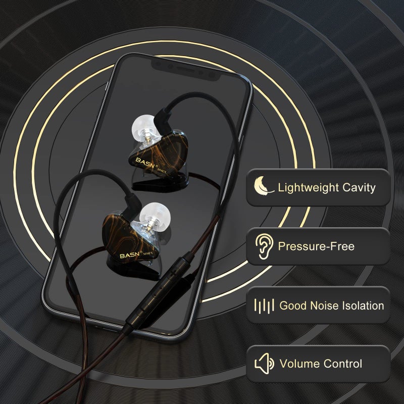 BASN MMCX in Ear Monitor Headphones,Triple Driver IEM in-Ear Earphone for Musician Drummer, Noise-Isolation HiFi Stereo Earbuds with Two Detachable Cables(Golden Obsidian) - Image 5
