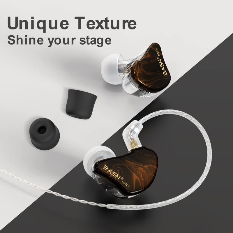 BASN MMCX in Ear Monitor Headphones,Triple Driver IEM in-Ear Earphone for Musician Drummer, Noise-Isolation HiFi Stereo Earbuds with Two Detachable Cables(Golden Obsidian) - Image 3