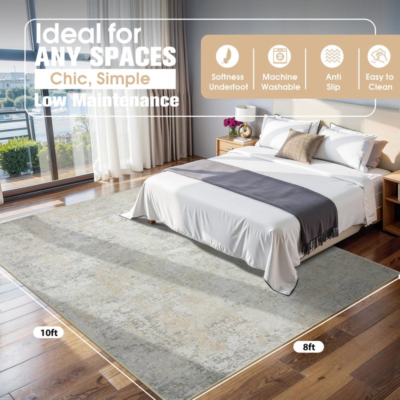Aelenmu 8x10 Area Rugs for Living Room Rug Washable: Abstract Large Rug for Dining Room Bedroom Carpet Non Slip 8 by 10 Indoor Modern Nursery Home Office Beige Grey - Image 2
