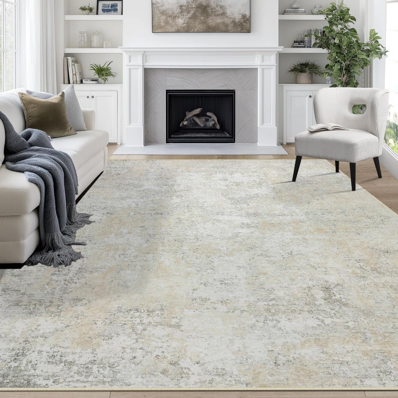 Aelenmu 8x10 Area Rugs for Living Room Rug Washable: Abstract Large Rug for Dining Room Bedroom Carpet Non Slip 8 by 10 Indoor Modern Nursery Home Office Beige Grey - Image 1