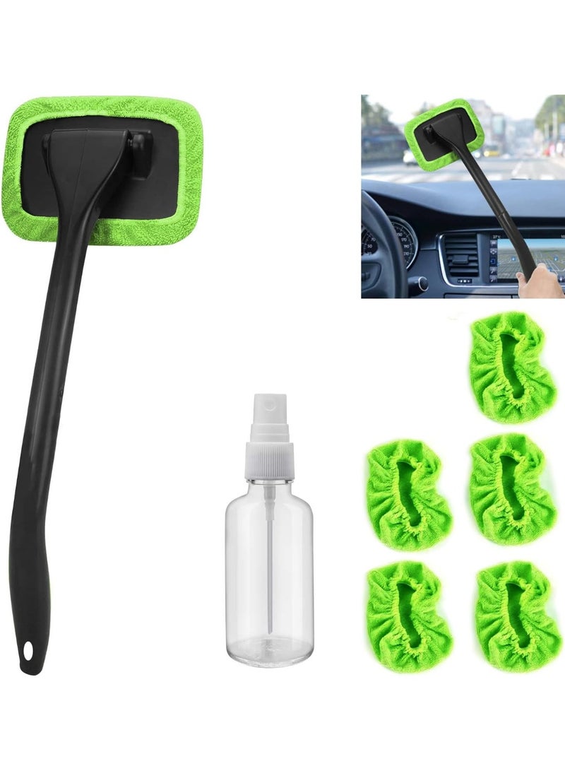 Bukela Car Windshield Cleaning Tool, Windshield Cleaner with 5 Washable and Reusable Microfiber Pads and Extendable Handle, for Auto Glass Wiper (Green) - Image 1