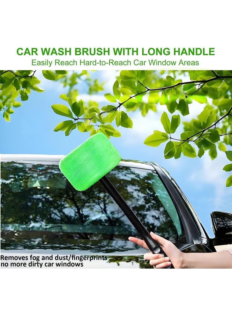 Bukela Car Windshield Cleaning Tool, Windshield Cleaner with 5 Washable and Reusable Microfiber Pads and Extendable Handle, for Auto Glass Wiper (Green) - Image 2