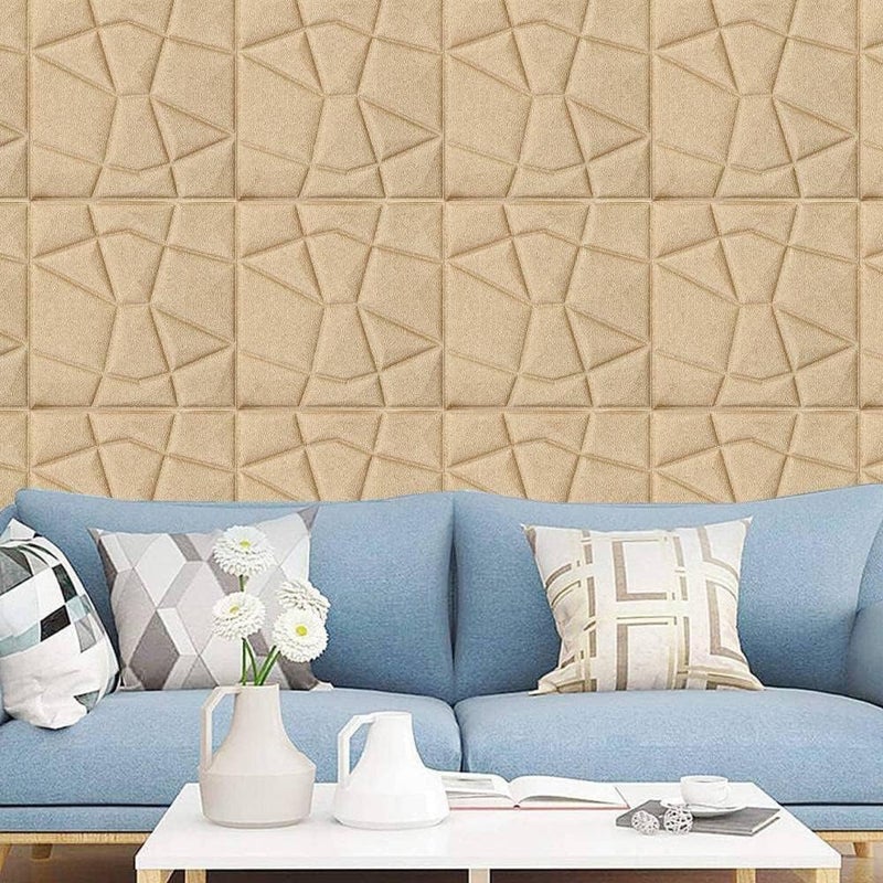 HAXED PVC Self Adhesive 3D Diamond Wallpaper PE Foam Wall Panels DIY Brick Wallpaper Decor Sticker for Wall Living Room, Gold, Pack of 30 - Image 1