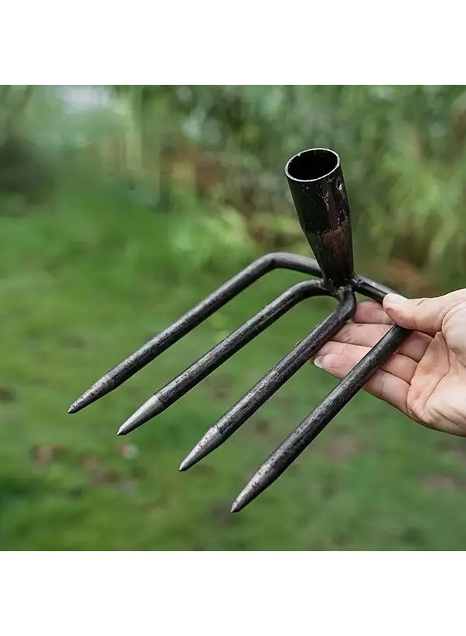 1pc Heavy Duty 4 Prong Steel Garden Rake Head Multi Functional Soil Loosening Tool For Weeding Digging And Tilling Metal Garden Hoe - Image 2
