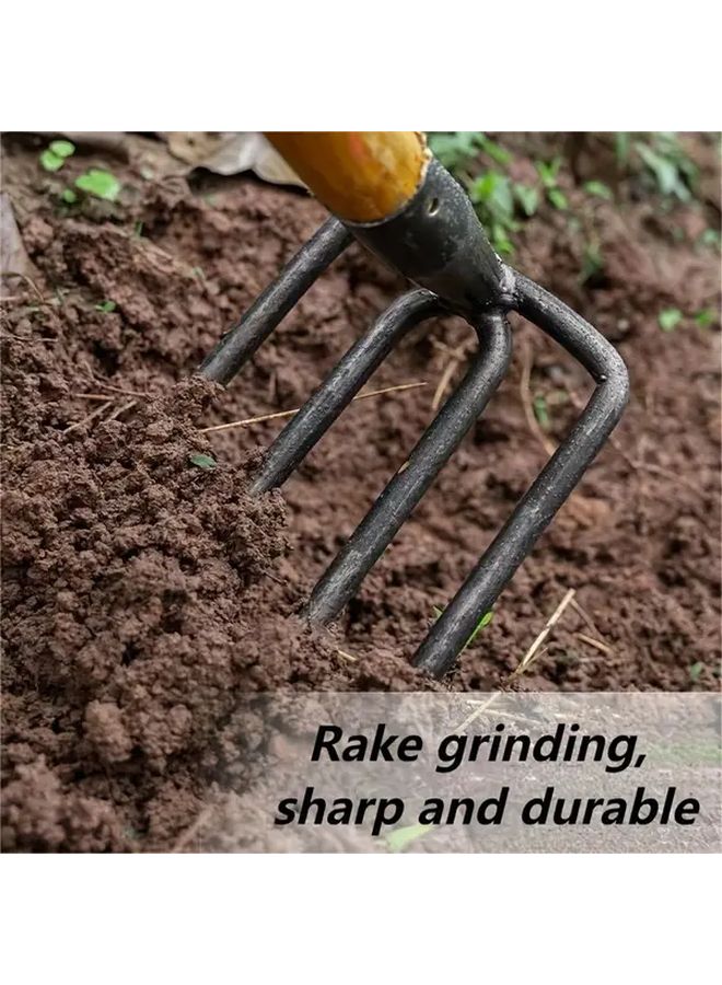 1pc Heavy Duty 4 Prong Steel Garden Rake Head Multi Functional Soil Loosening Tool For Weeding Digging And Tilling Metal Garden Hoe - Image 4