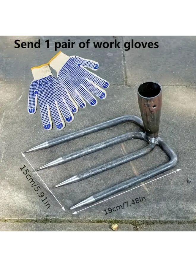 1pc Heavy Duty 4 Prong Steel Garden Rake Head Multi Functional Soil Loosening Tool For Weeding Digging And Tilling Metal Garden Hoe - Image 1