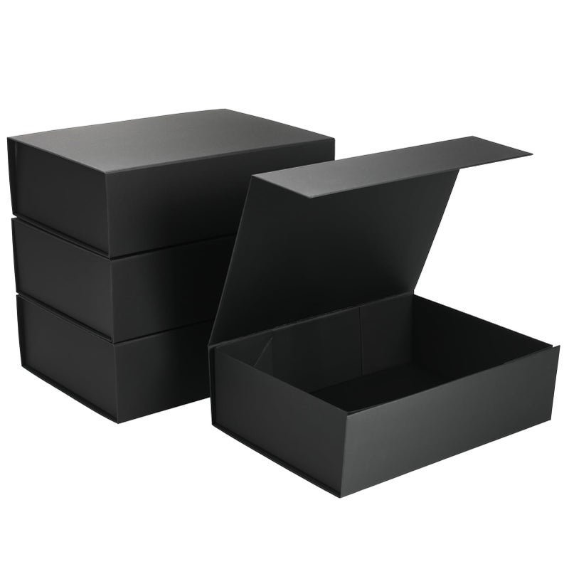 SPEPLA 4 Pack 10.5x7.5x3.1 Black Gift Boxes Bulk, Magnetic Closure Gift Box with Lids for Wedding Christmas Birthday Groomsmen Bridesmaid Proposal - Image 1