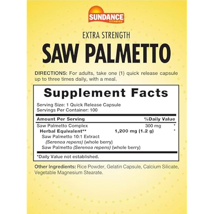 Sundance Saw Palmetto for Men | 100 Quick Release Capsules | Non-GMO & Gluten Free Supplement - Image 2