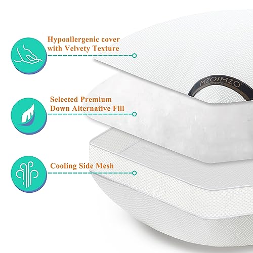 MZOIMZO Luxury Comfy Hotel Collection Bed Pillows for Sleeping- Firm Queen Size Set of 2, Gusseted Cooling Side Mesh Design with Premium Down Alternative Filling for Back, Stomach or Side Sleepers - Image 3